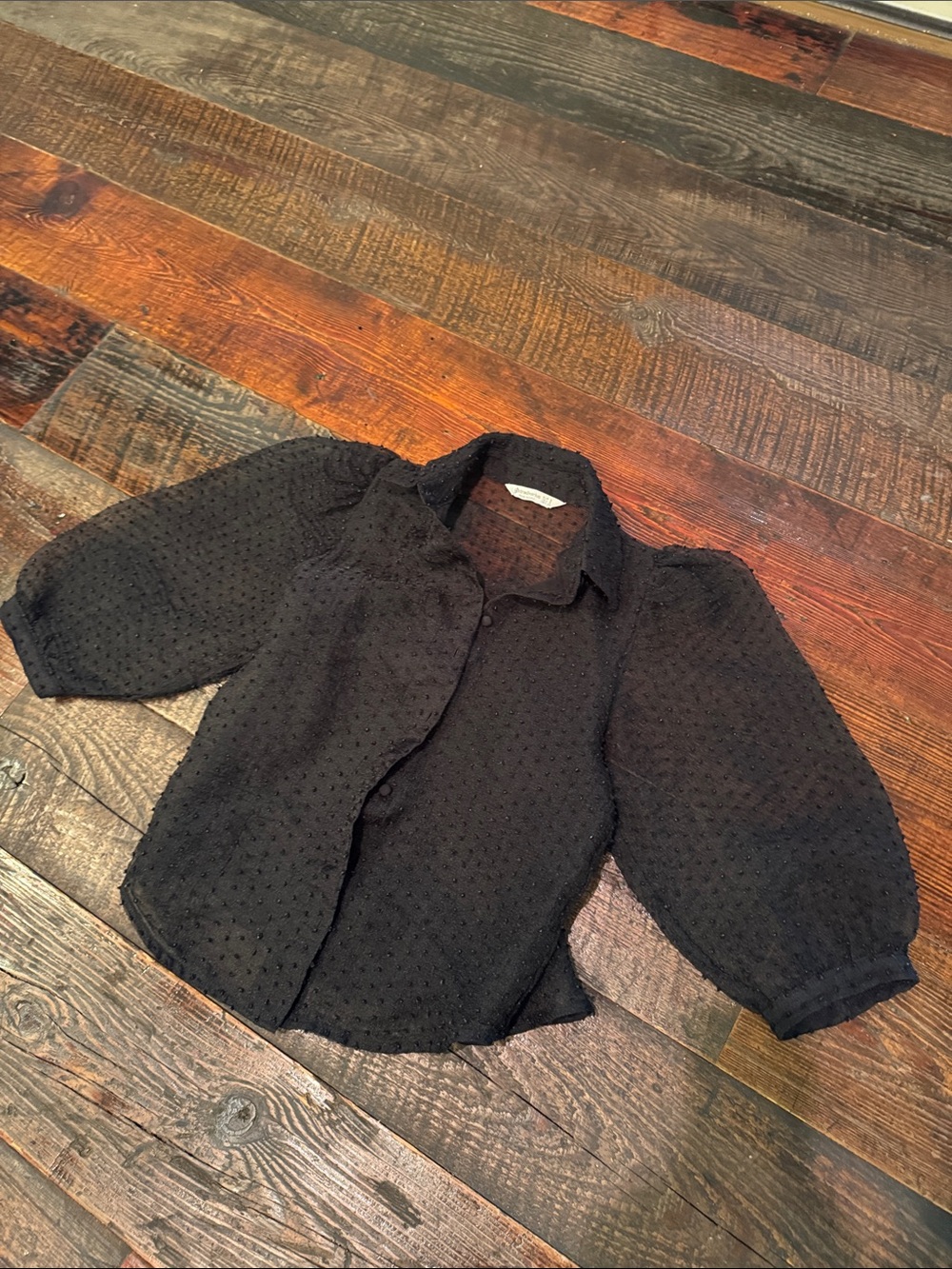 stradivarius Black Swiss Dot Puff Sleeve Blouse